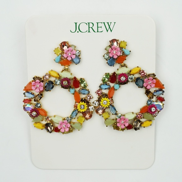 New JCREW Colorful Floral Hoop Earrings in Multi Color $69 G3346 - Picture 3 of 3